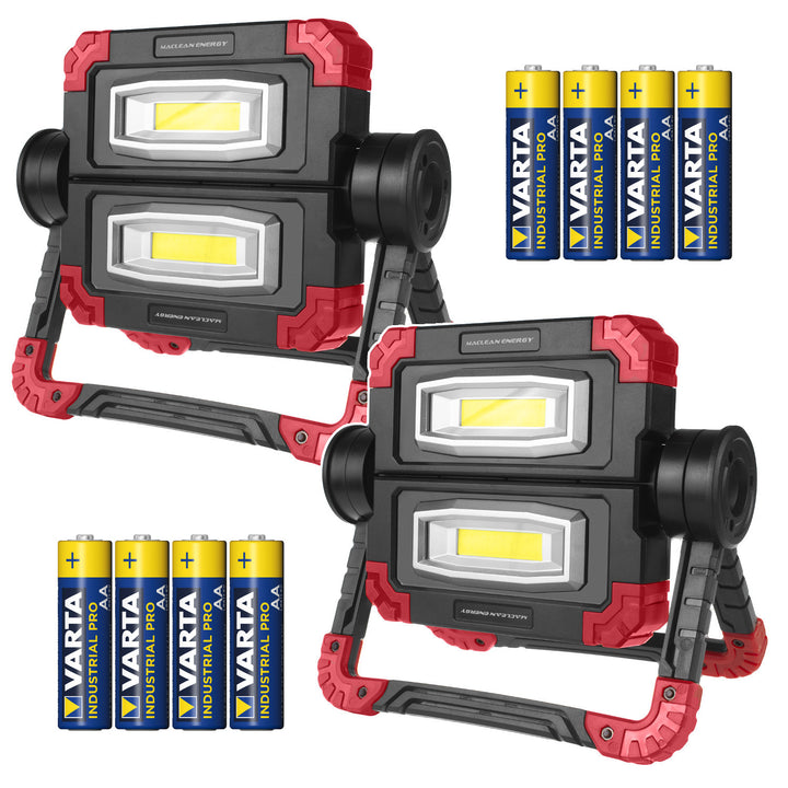 Lampă de lucru LED Maclean COB, 300 lm, 3 moduri de iluminare, temperatură de culoare 6500K, MCE439 2 bucăți + 8 baterii AA industriale Varta