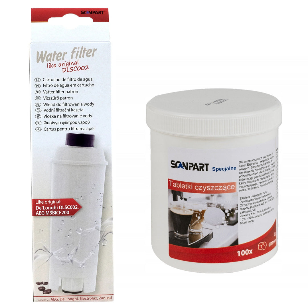 Filtru pentru mașini de cafea espresso De Longhi + tablete speciale de curățare de 2 grame, 100 de bucăți