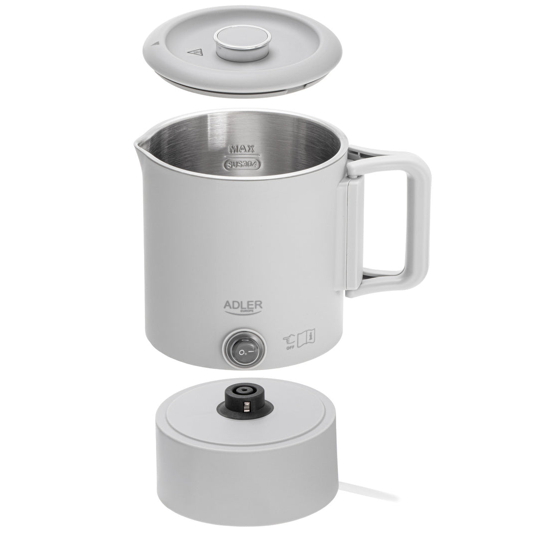 Ceainic electric Adler, ceainic de călătorie, pereți dubli, capacitate 0,8 l, putere maximă 650 W, gri, AD 1388
