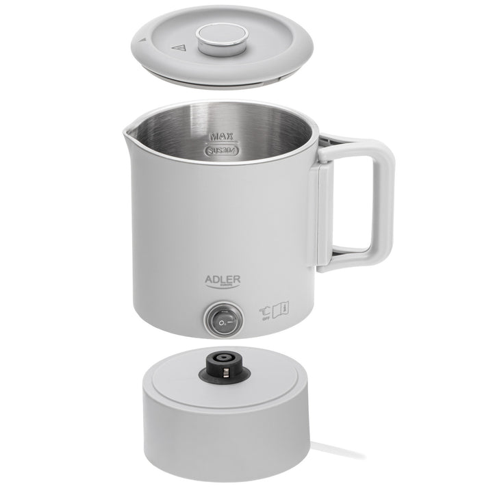 Ceainic electric Adler, ceainic de călătorie, pereți dubli, capacitate 0,8 l, putere maximă 650 W, gri, AD 1388