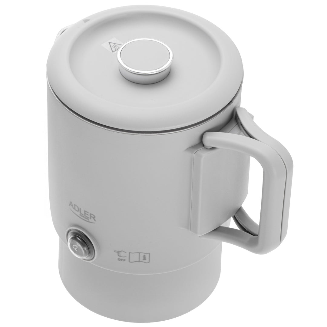 Ceainic electric Adler, ceainic de călătorie, pereți dubli, capacitate 0,8 l, putere maximă 650 W, gri, AD 1388