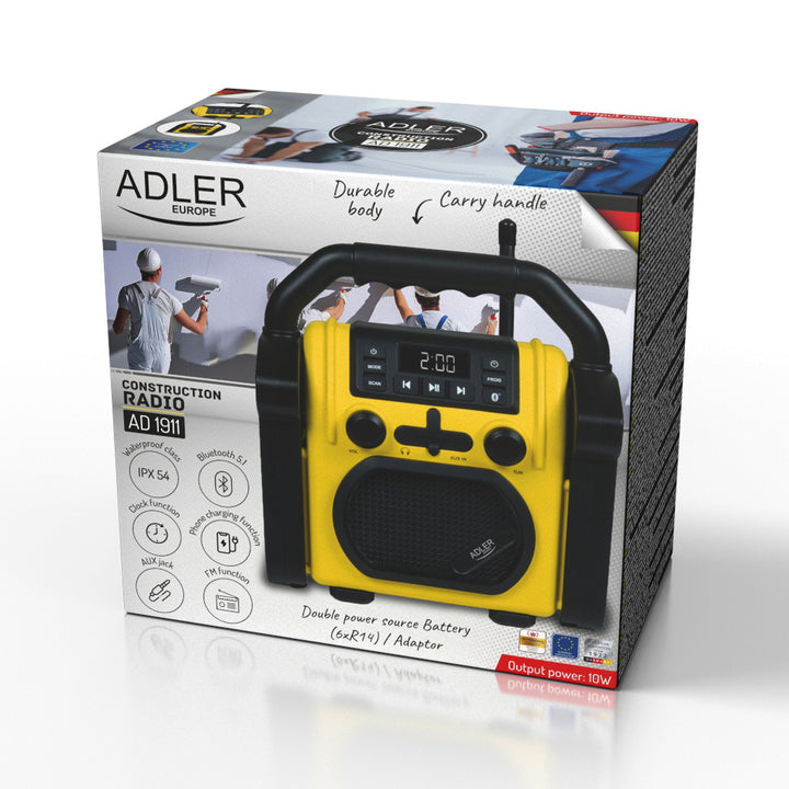 Radio pentru șantier Adler, Bluetooth 5.1, IPX 54, putere 10 W, AD 1911