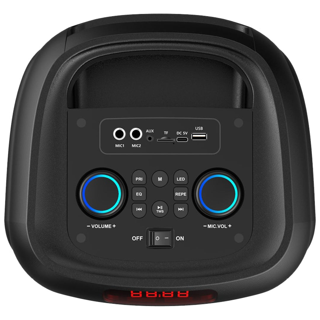 Difuzor Bluetooth mare, 120 W RMS/1400 W PMPO, două difuzoare de 8", egalizator, funcție karaoke, carduri MP3/microSD, USB, AUX, BT 5.3+EDR, afișaj, LED, baterie încorporată, telecomandă, MT3185