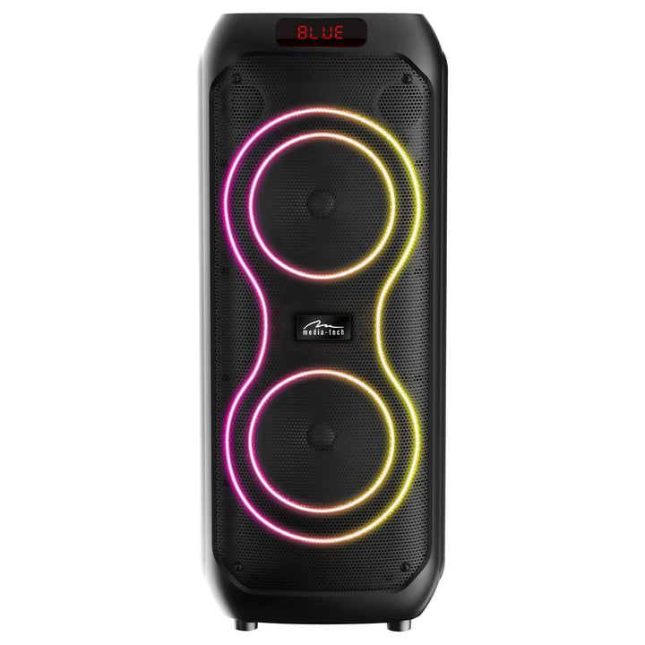 Difuzor Bluetooth mare, 120 W RMS/1400 W PMPO, două difuzoare de 8", egalizator, funcție karaoke, carduri MP3/microSD, USB, AUX, BT 5.3+EDR, afișaj, LED, baterie încorporată, telecomandă, MT3185