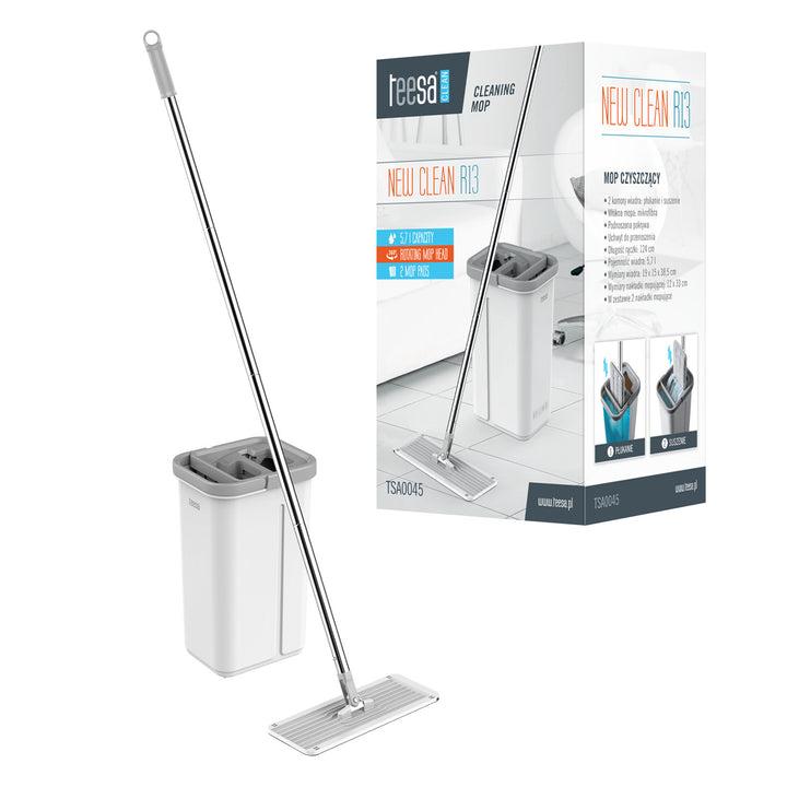Mop plat Teesa, găleată cu două compartimente, capacitate 5,7 l, New Clean R13, Teesa