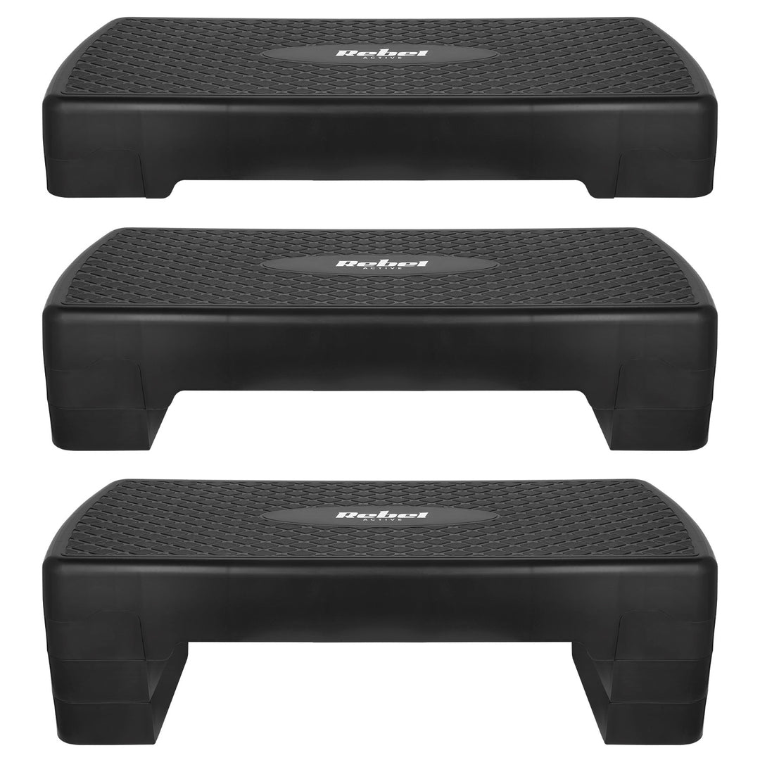 Rebel Active aerobic și fitness step, 3 trepte, 68 cm, negru, RBA-3227-BK