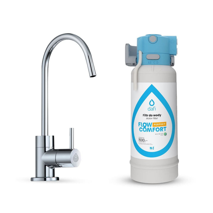 Sistem de filtrare Dafi Flow Comfort Perfect, robinet pentru apă filtrată inclus în set, capacitate de filtrare de până la 4,3 l/min, culoare crom, F.FR.FIL.POD.Z.REG.BAT.1.DR