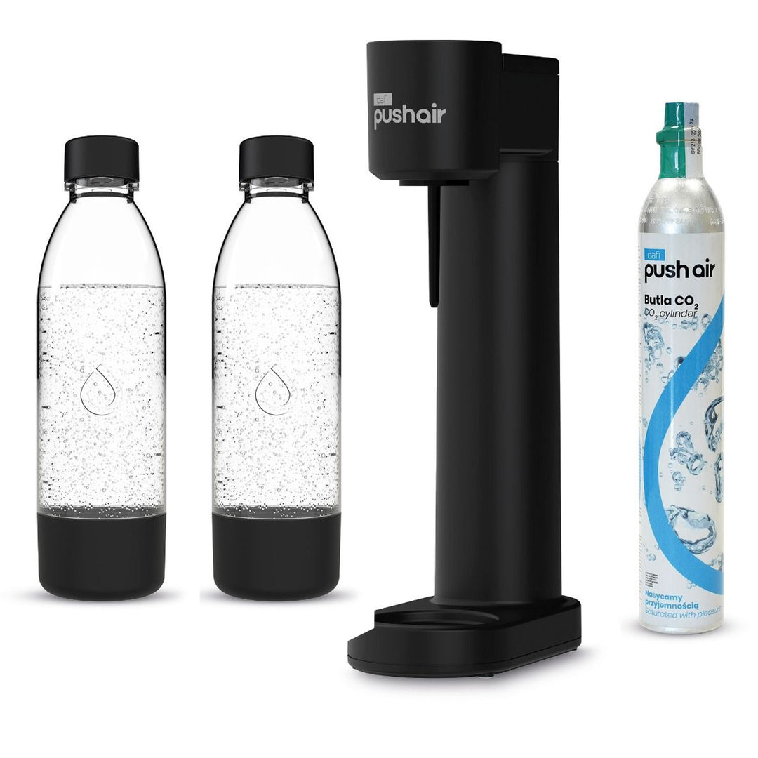 Sistem de carbonatare Dafi Push Air, culoare negru, setul include 2 sticle de 0,7 l și o butelie de CO2