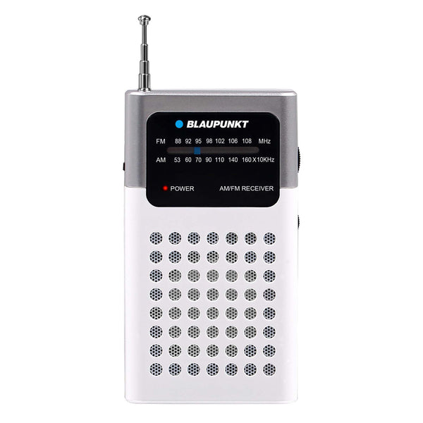 Radio portabil AM/FM Blaupunkt, cu mufă mini-jack încorporată, amplificator încorporat, antenă telescopică, ușor și compact, alimentat de două baterii AA de 3 V, PR4WH