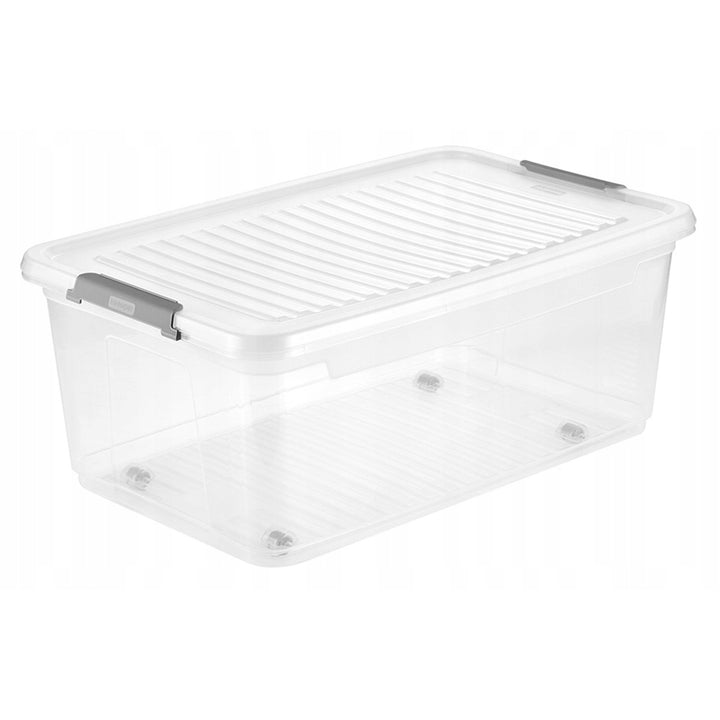 Recipient cu capac Leo Keeeper, capacitate 37 l, transparent, prevăzut cu roți, capac cu închidere prin cleme