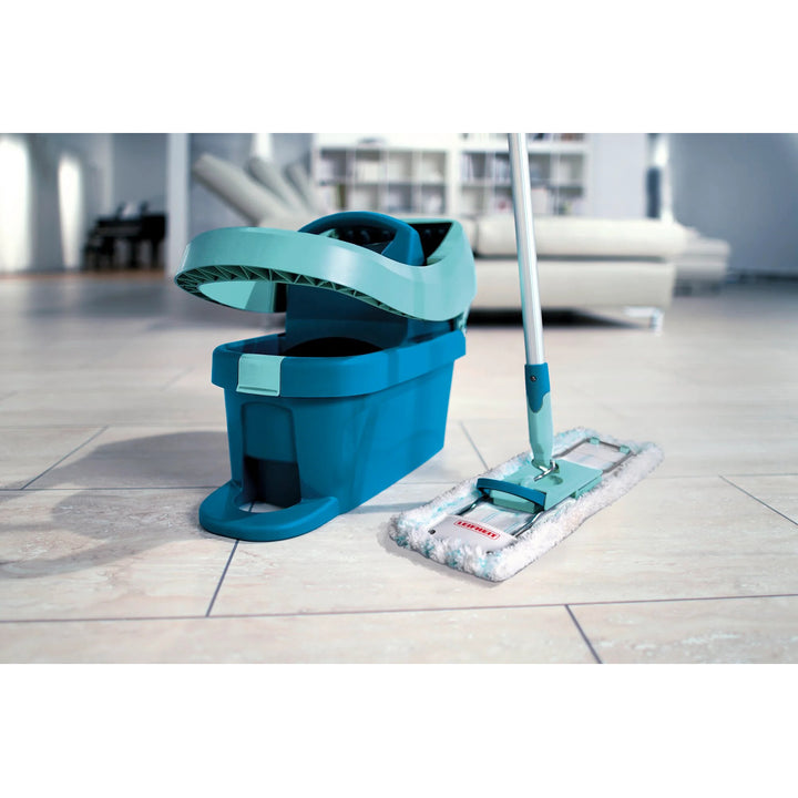 Set Profi Leifheit, mop și găleată cu roți, stoarcere cu piciorul, golire ușoară, capacitate 8 l, capăt de curățare Micro duo, 55096