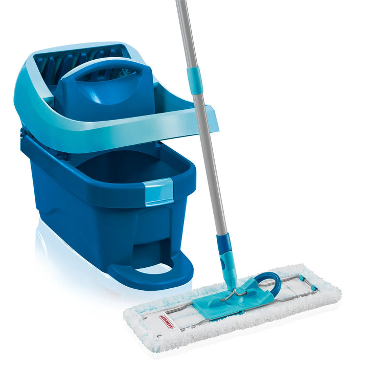 Set Profi Leifheit, mop și găleată cu roți, stoarcere cu piciorul, golire ușoară, capacitate 8 l, capăt de curățare Micro duo, 55096