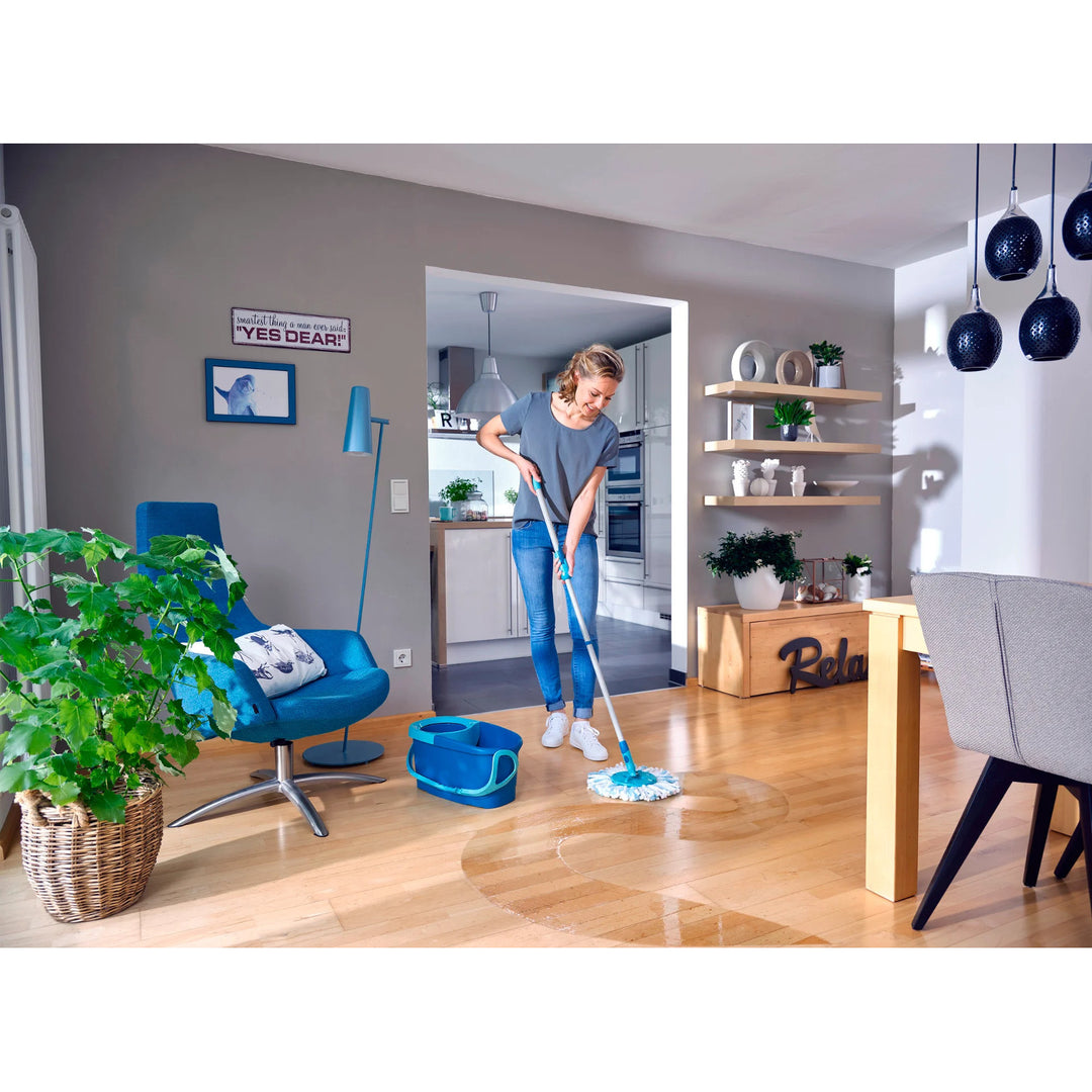 Set Clean Twist Leifheit, mop rotativ și găleată, lungime reglabilă a mânerului, capacitate găleată 6 l, capăt de curățare Micro duo, 52101