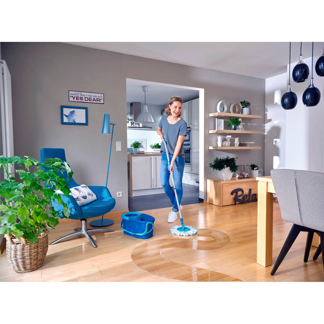 Set Clean Twist Leifheit, mop rotativ și găleată, lungime reglabilă a mânerului, capacitate găleată 6 l, capăt de curățare Micro duo, 52101