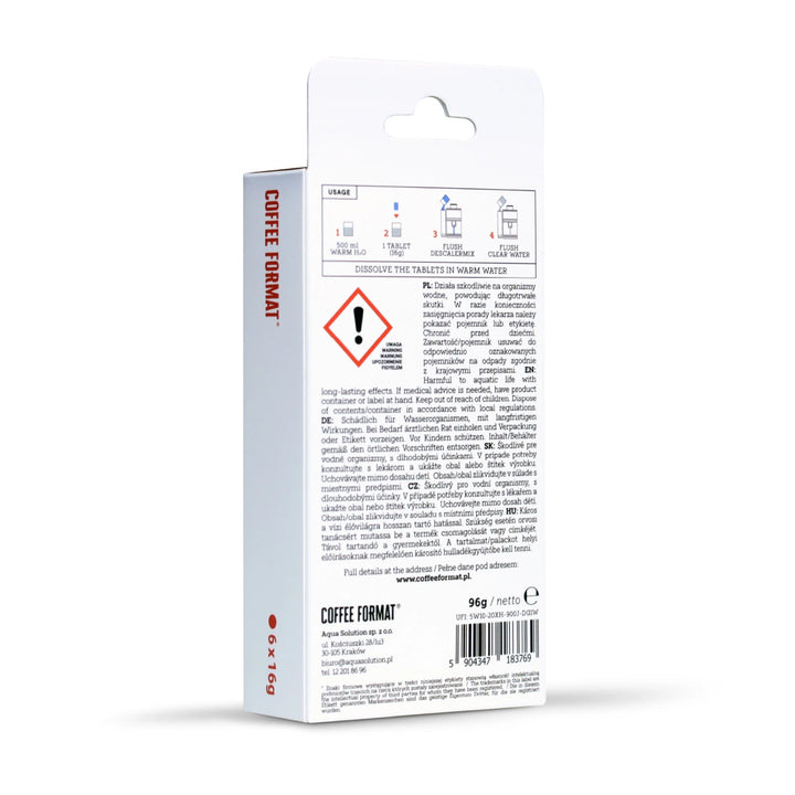Tablete de decalcifiere pentru mașini de cafea, Coffee Format Descaler Tab+ 6x16g