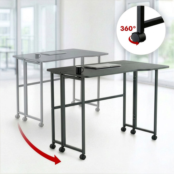 Birou pliabil Maclean, negru, mobil, 100x65 cm, max. 50 kg, în formă de L, MC-1250 L/B