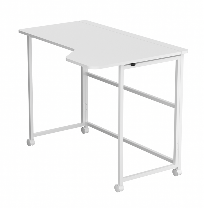 Birou pliabil Maclean, alb, mobil, 100x65 cm, max. 50 kg, în formă de L, MC-1250 L/W