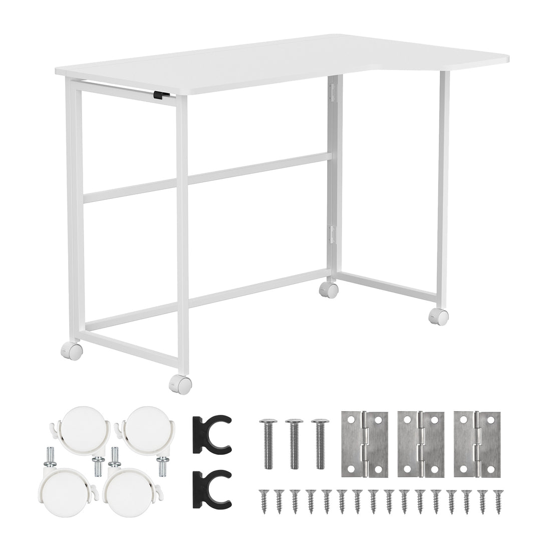 Birou pliabil Maclean, alb, mobil, 100x65 cm, max. 50 kg, în formă de L, MC-1250 L/W