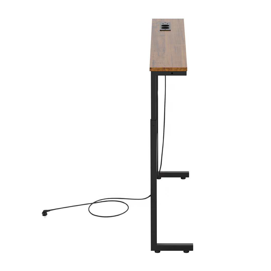 Consolă / măsuță cu priză de încărcare Maclean, neagră, cu blat rustic, înălțime reglabilă 62-83 cm, greutate maximă 25 kg, cablu de 2,5 m, MC-140 B