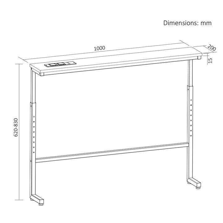 Consolă / măsuță cu priză de încărcare Maclean, neagră, cu blat rustic, înălțime reglabilă 62-83 cm, greutate maximă 25 kg, cablu de 2,5 m, MC-140 B