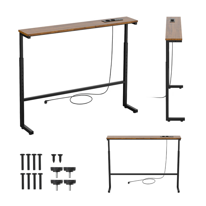 Consolă / măsuță cu priză de încărcare Maclean, neagră, cu blat rustic, înălțime reglabilă 62-83 cm, greutate maximă 25 kg, cablu de 2,5 m, MC-140 B