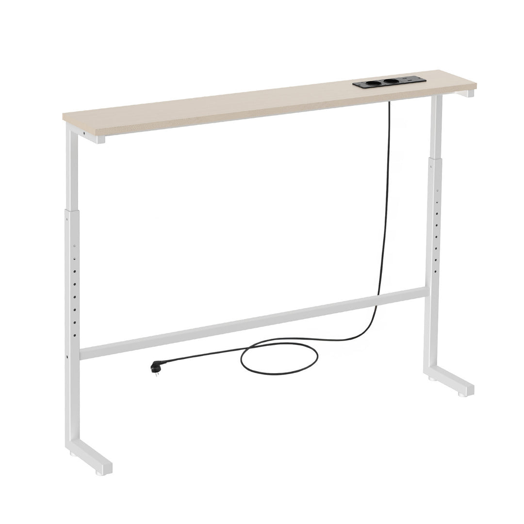 Consolă / măsuță cu priză de încărcare Maclean, albă cu blat deschis la culoare, înălțime reglabilă 62-83 cm, max. 25 kg, cablu de 2,5 m, MC-140 W