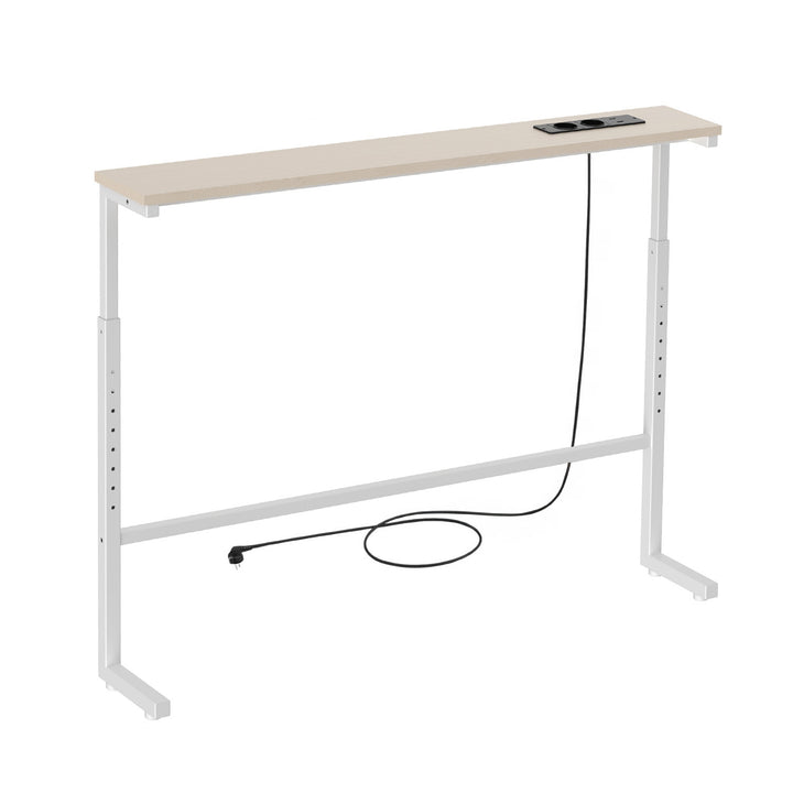 Consolă / măsuță cu priză de încărcare Maclean, albă cu blat deschis la culoare, înălțime reglabilă 62-83 cm, max. 25 kg, cablu de 2,5 m, MC-140 W