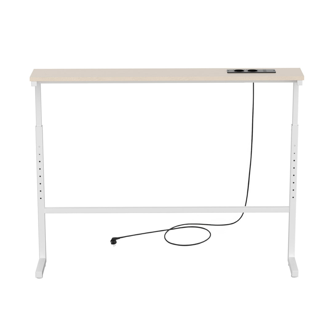 Consolă / măsuță cu priză de încărcare Maclean, albă cu blat deschis la culoare, înălțime reglabilă 62-83 cm, max. 25 kg, cablu de 2,5 m, MC-140 W