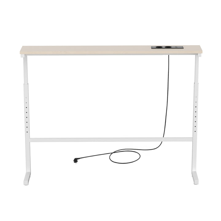 Consolă / măsuță cu priză de încărcare Maclean, albă cu blat deschis la culoare, înălțime reglabilă 62-83 cm, max. 25 kg, cablu de 2,5 m, MC-140 W