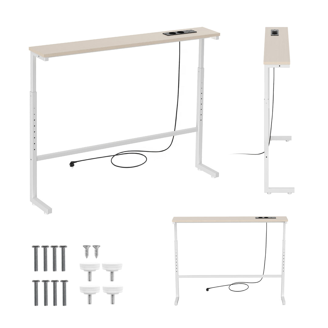 Consolă / măsuță cu priză de încărcare Maclean, albă cu blat deschis la culoare, înălțime reglabilă 62-83 cm, max. 25 kg, cablu de 2,5 m, MC-140 W