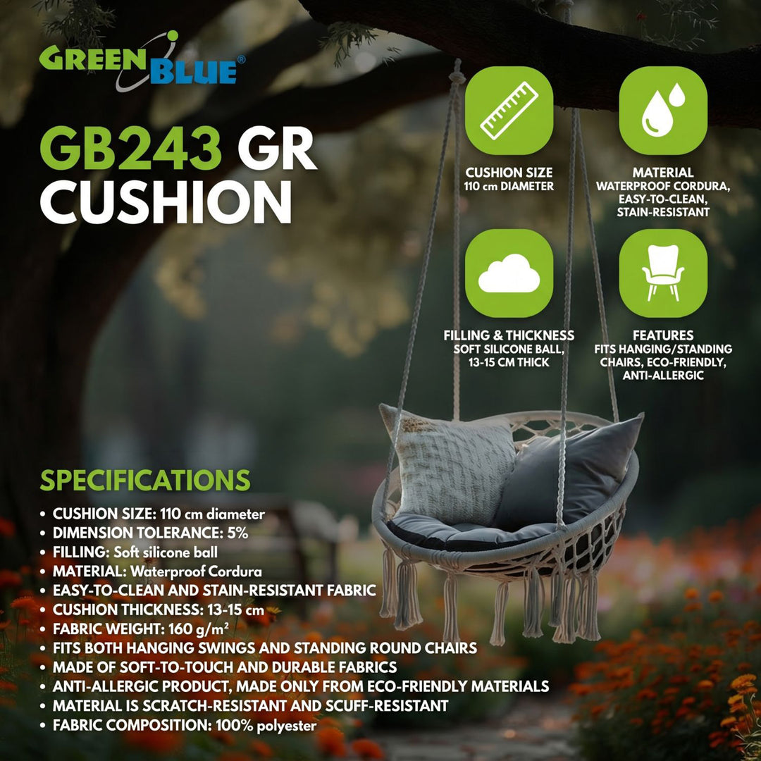 Pernă GreenBlue, gri, pentru grădină, model „cuib de stork”, 110 cm, GB243 GR