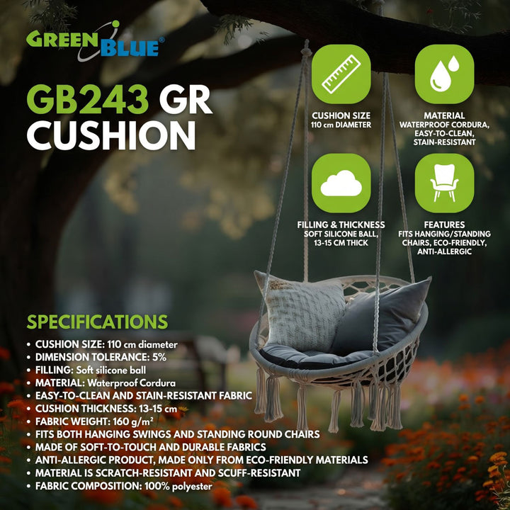 Pernă GreenBlue, gri, pentru grădină, model „cuib de stork”, 110 cm, GB243 GR
