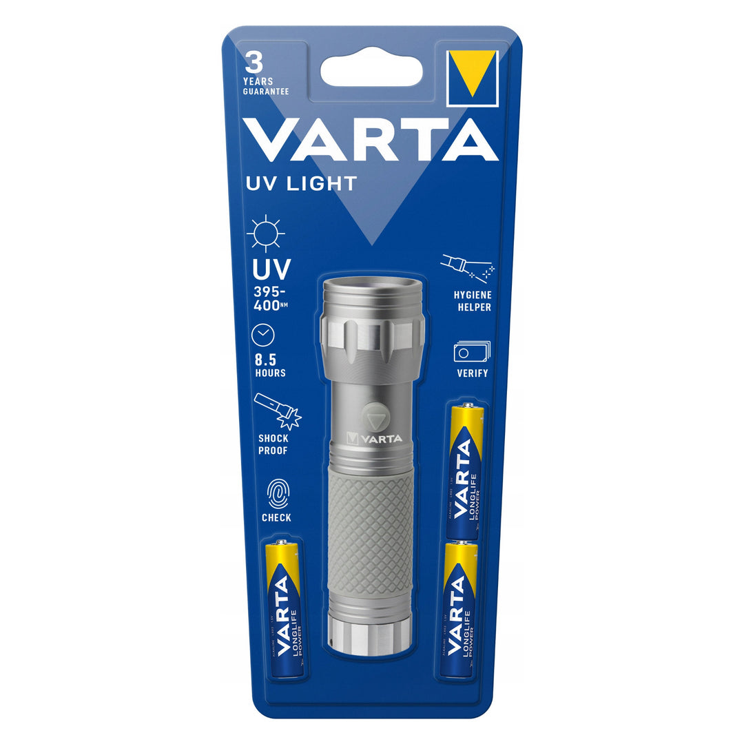 Lanternă portabilă UV LED 15638 din aluminiu, lungime de undă UV 395-400 nm, tehnologie Multi LED + baterii Varta incluse în set