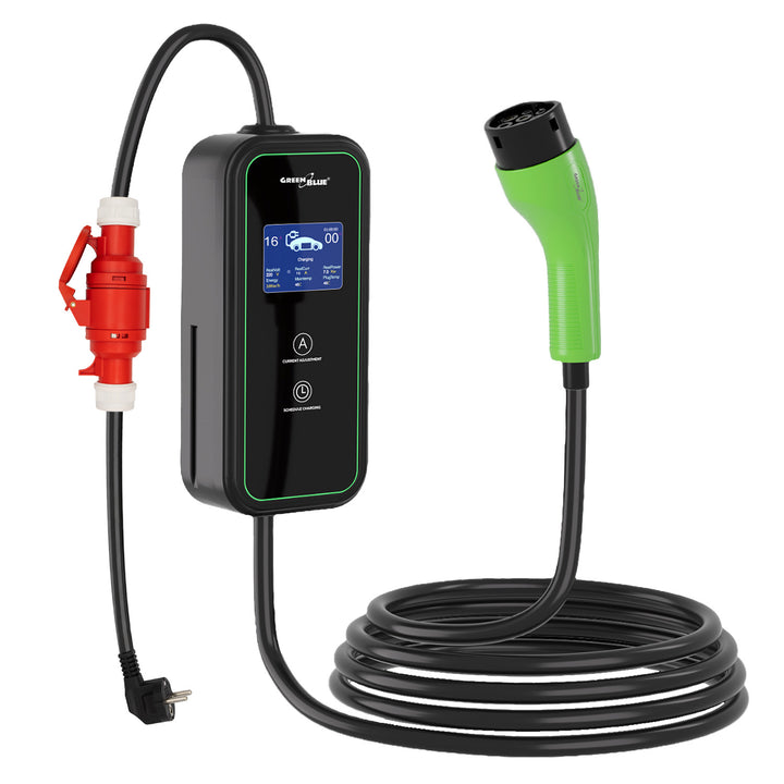 Încărcător pentru vehicule electrice (EV) / hibride plug-in (PHEV) GreenBlue, portabil, tip 2, lungime cablu 6,8 m, IP65, 11 kW, 220-380 V c.a. 50/60 Hz, 16 A, trifazic, GB1100