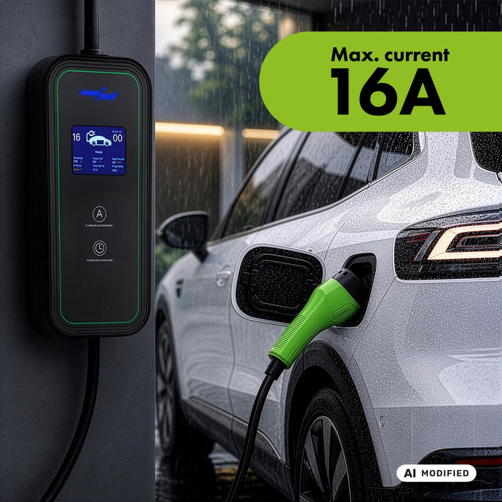 Încărcător pentru vehicule electrice (EV) / hibride plug-in (PHEV) GreenBlue, portabil, tip 2, lungime cablu 6,8 m, IP65, 11 kW, 220-380 V c.a. 50/60 Hz, 16 A, trifazic, GB1100