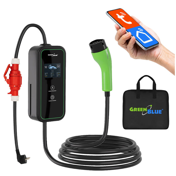 Încărcător pentru vehicule electrice (EV) / hibride plug-in (PHEV) GreenBlue, portabil, tip 2, lungime cablu 6,8 m, IP65, 11 kW, 220-380 V c.a. 50/60 Hz, 16 A, trifazic, GB1100
