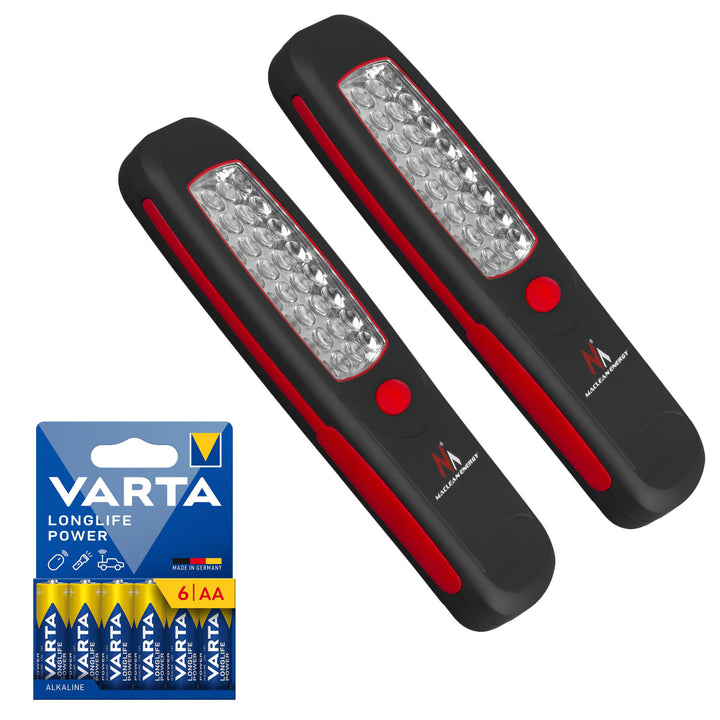 2 lămpi de atelier Maclean cu 24 de LED-uri, magnet, cârlig, MCE03 + 6 baterii R-06 R06 AA LR06 de 1,5 V VARTA Longlife Power
