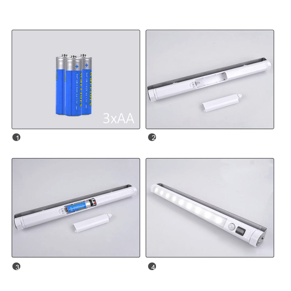 2x lampă LED de bucătărie Maclean, pentru montare sub dulap, 9 SMD, alimentată cu baterii, senzor PIR pentru pornire/oprire, MCE166 + 6x baterii R-06 R06 AA LR06 1,5 V VARTA Longlife Power