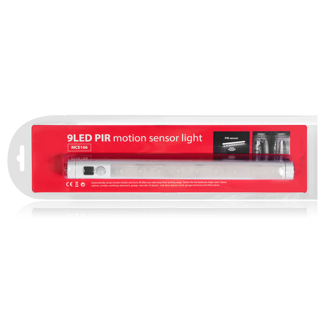 2x lampă LED de bucătărie Maclean, pentru montare sub dulap, 9 SMD, alimentată cu baterii, senzor PIR pentru pornire/oprire, MCE166 + 6x baterii R-06 R06 AA LR06 1,5 V VARTA Longlife Power