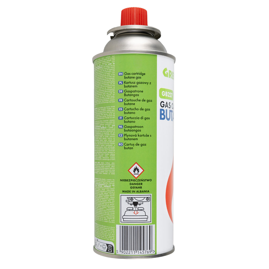 10 cartușe de gaz GreenBlue de 227 g. Certificat: Pi 0875, conform standardului EN417, butan, interval de funcționare de la -10 °C la +40 °C, GB227