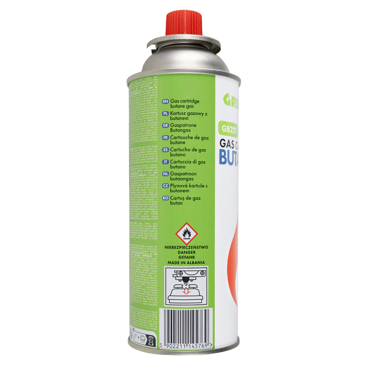 10 cartușe de gaz GreenBlue de 227 g. Certificat: Pi 0875, conform standardului EN417, butan, interval de funcționare de la -10 °C la +40 °C, GB227