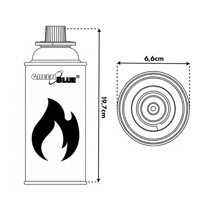 10 cartușe de gaz GreenBlue de 227 g. Certificat: Pi 0875, conform standardului EN417, butan, interval de funcționare de la -10 °C la +40 °C, GB227