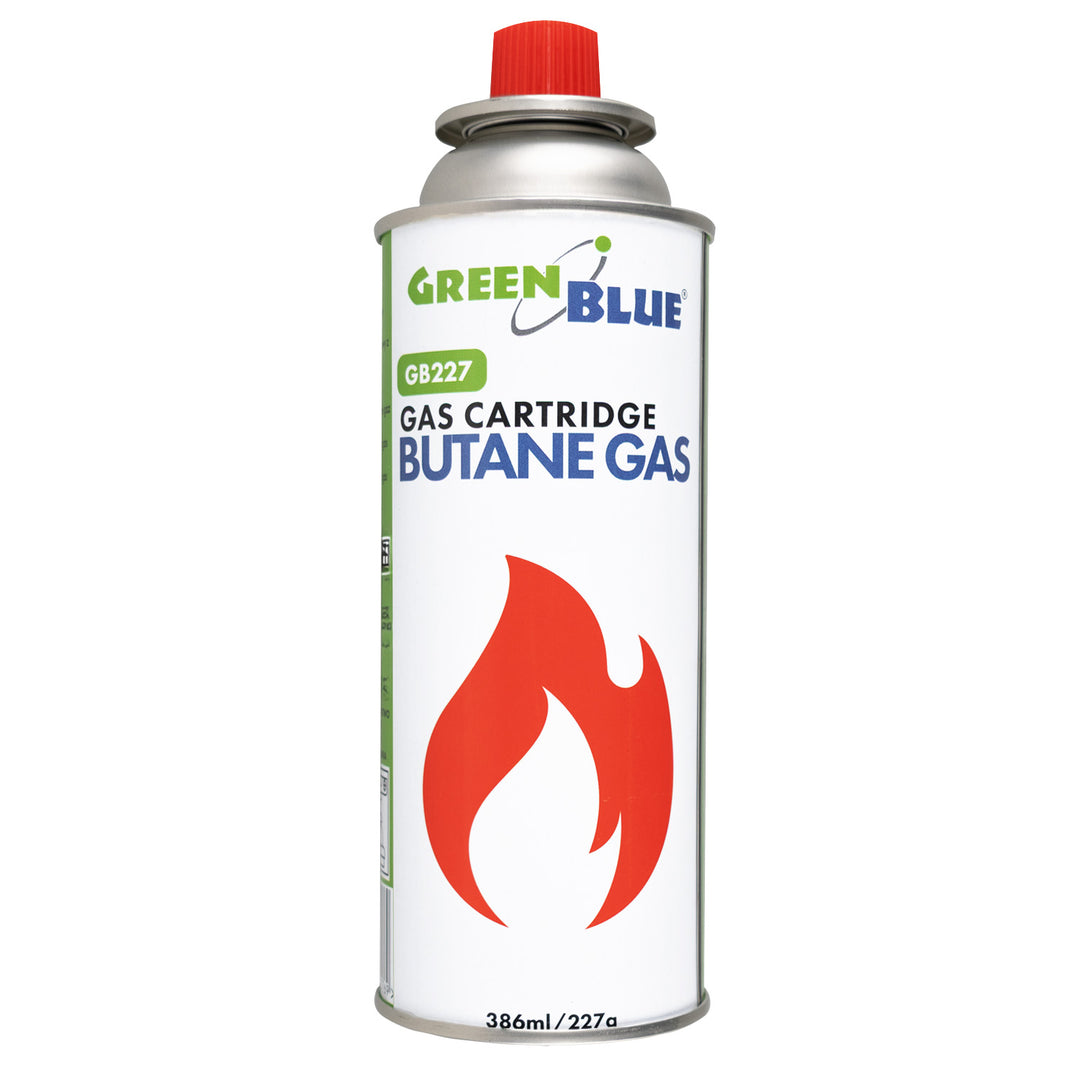 12 cartușe de gaz GreenBlue de 227 g. Certificat: Pi 0875, conform standardului EN417, butan, interval de funcționare de la -10 °C la +40 °C, GB227