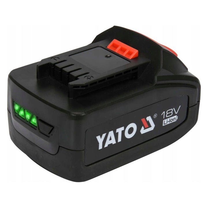Pompă de ungere cu baterie Yato, setul include încărcător și baterie de 3 Ah, presiune de 620 bari, iluminare de lucru LED integrată, putere mare și randament de 284 g/min, YT-07020