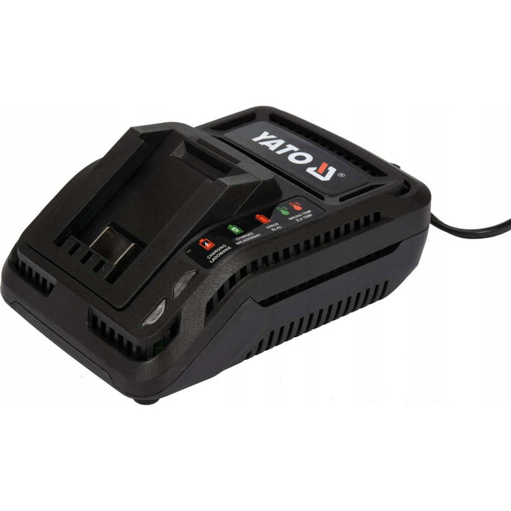 Pompă de ungere cu baterie Yato, setul include încărcător și baterie de 3 Ah, presiune de 620 bari, iluminare de lucru LED integrată, putere mare și randament de 284 g/min, YT-07020