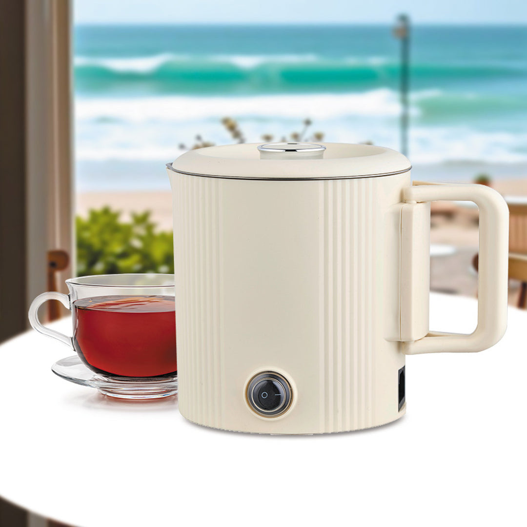 Ceainic electric / oală de călătorie Maestro, 2 în 1, capacitate 0,8 l, putere 600 W, mâner pliabil, comutator de tensiune 110 V/230 V, culoare bej, MR-009-BEIGE