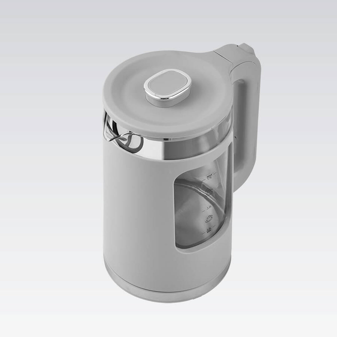 Ceainic electric din sticlă Maestro, capacitate 1,7 l, putere 2200 W, indicator de nivel al apei, iluminare LED, bază rotativă, culoare gri, MR-065-GREY