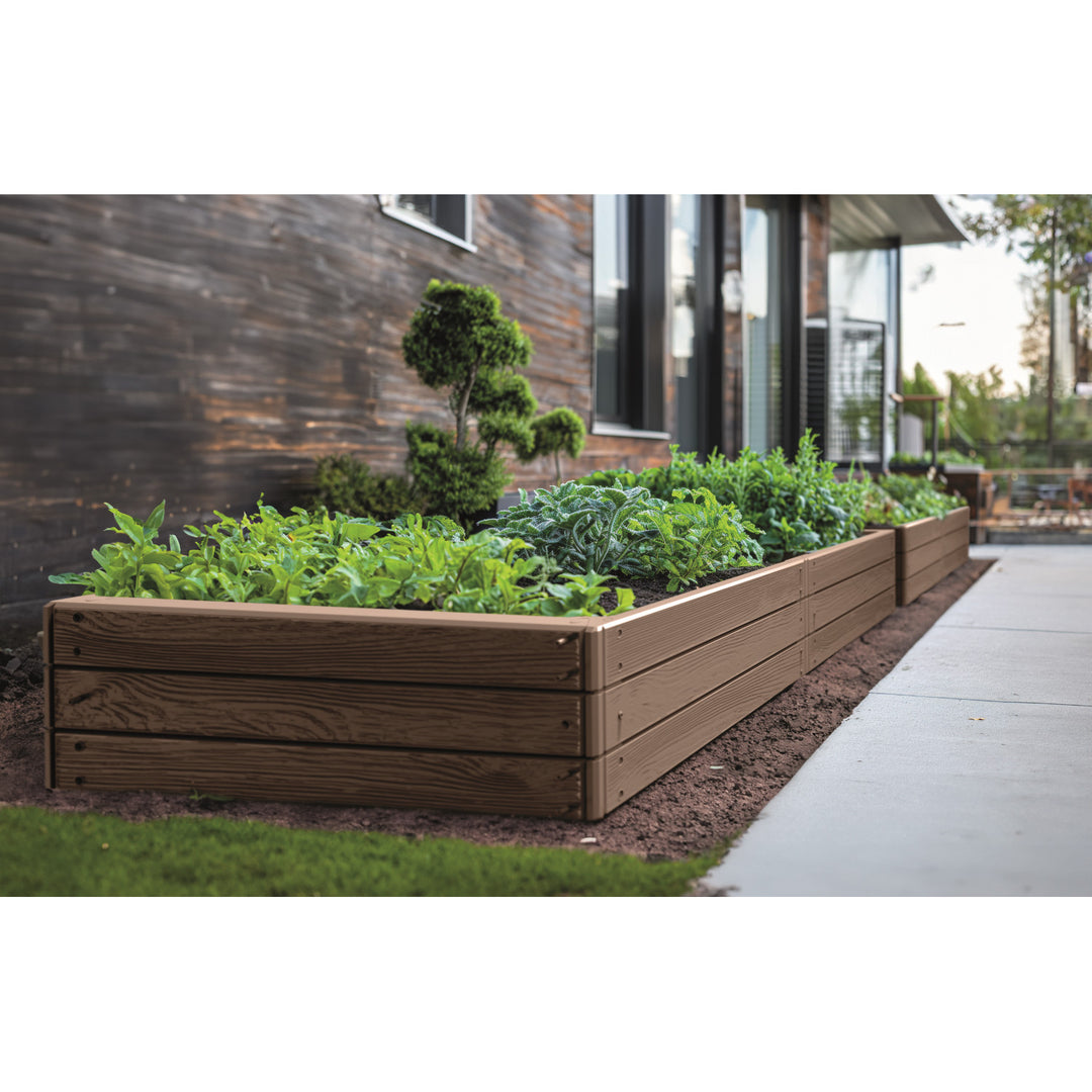 Bordură de grădină Prosperplast Base Woody, 149x75 cm, rezistentă la intemperii, structură modulară, culoare maro, IBWR-7587U
