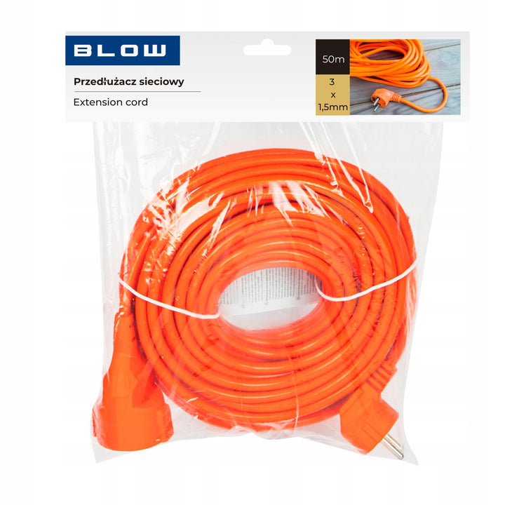Prelungitor de rețea Blow, culoare portocaliu, lungime 50 m, priză cu împământare, PR-160
