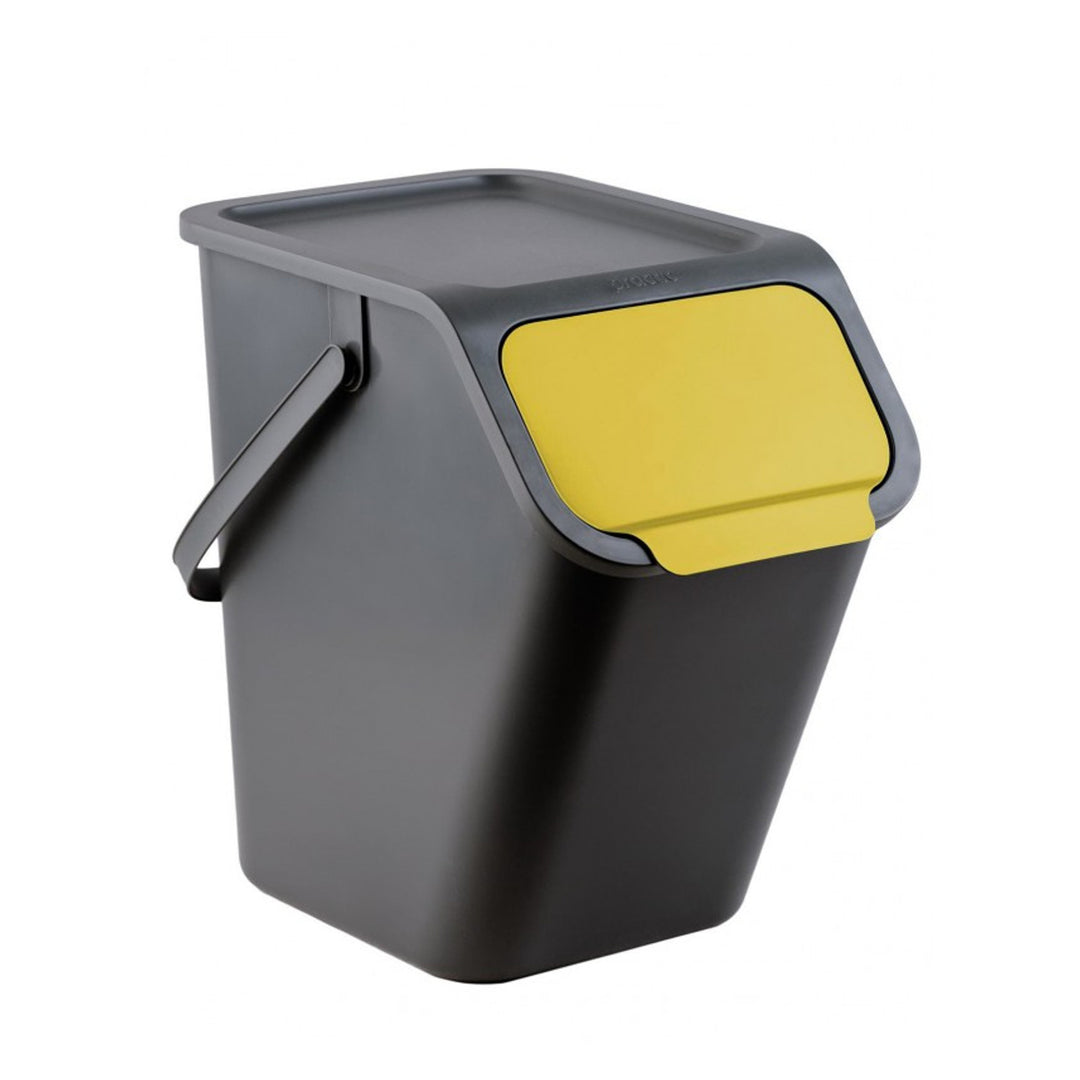 Set de 4 containere negre BINI de 4x25 l, cu capac negru, culoarea clapetei: galben, albastru, verde, maro + 5 filtre cu cărbune